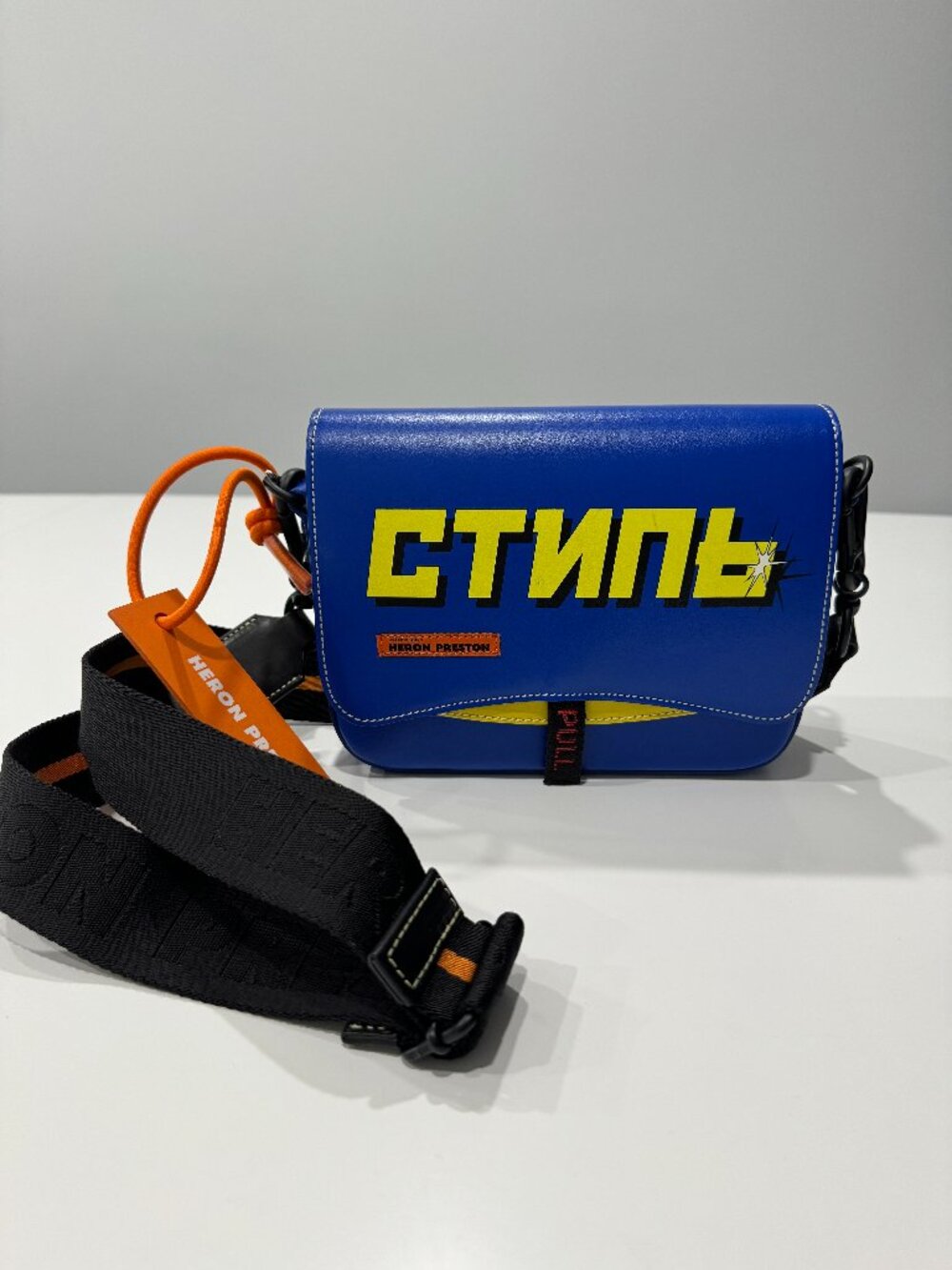 Heron Preston Leather Canal Flap/Crossbody handbag in Electric Blue